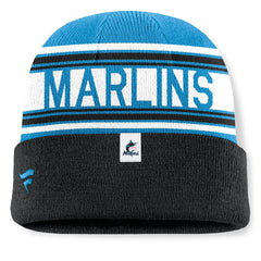 Miami Marlins Fanatics Fundamental Team Stripe Cuffed Knit Hat Clearance