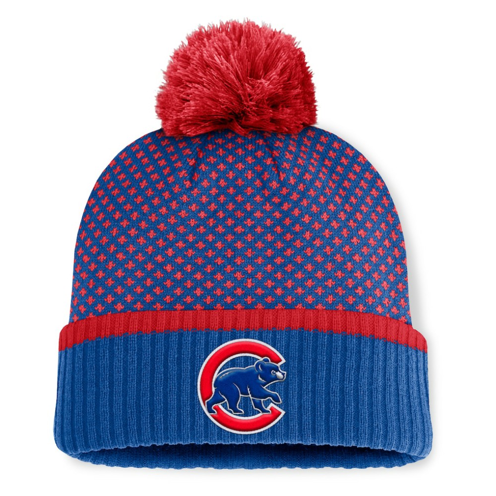 Chicago Cubs Fanatics Women's Fundamental Jacquard Cuffed Knit Hat with Pom for sale