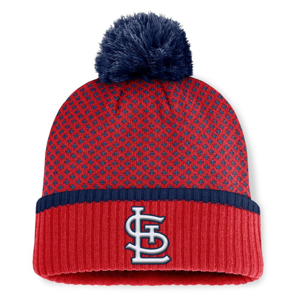 St. Louis Cardinals Fanatics Women's Fundamental Jacquard Cuffed Knit Hat with Pom discount
