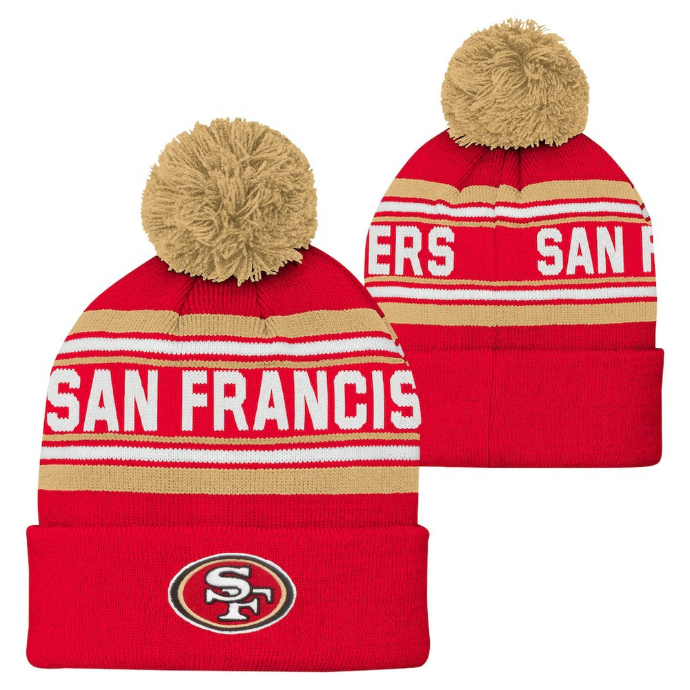 San Francisco 49ers Youth Jacquard Cuffed Knit Hat with Pom Scarlet - NFL