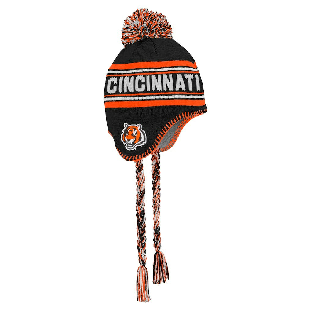 Cincinnati Bengals Youth Jacquard Tassel Knit Hat with Pom Black - NFL