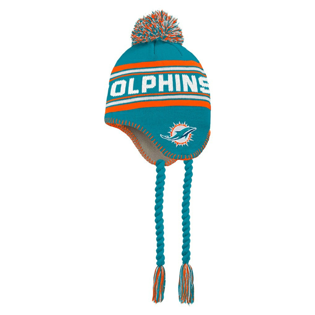 Miami Dolphins Preschool Jacquard Tassel Knit Hat with Pom Aqua - NFL