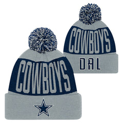 Dallas Cowboys Youth Bevel Cuffed Knit Hat with Pom Navy/Gray - NFL