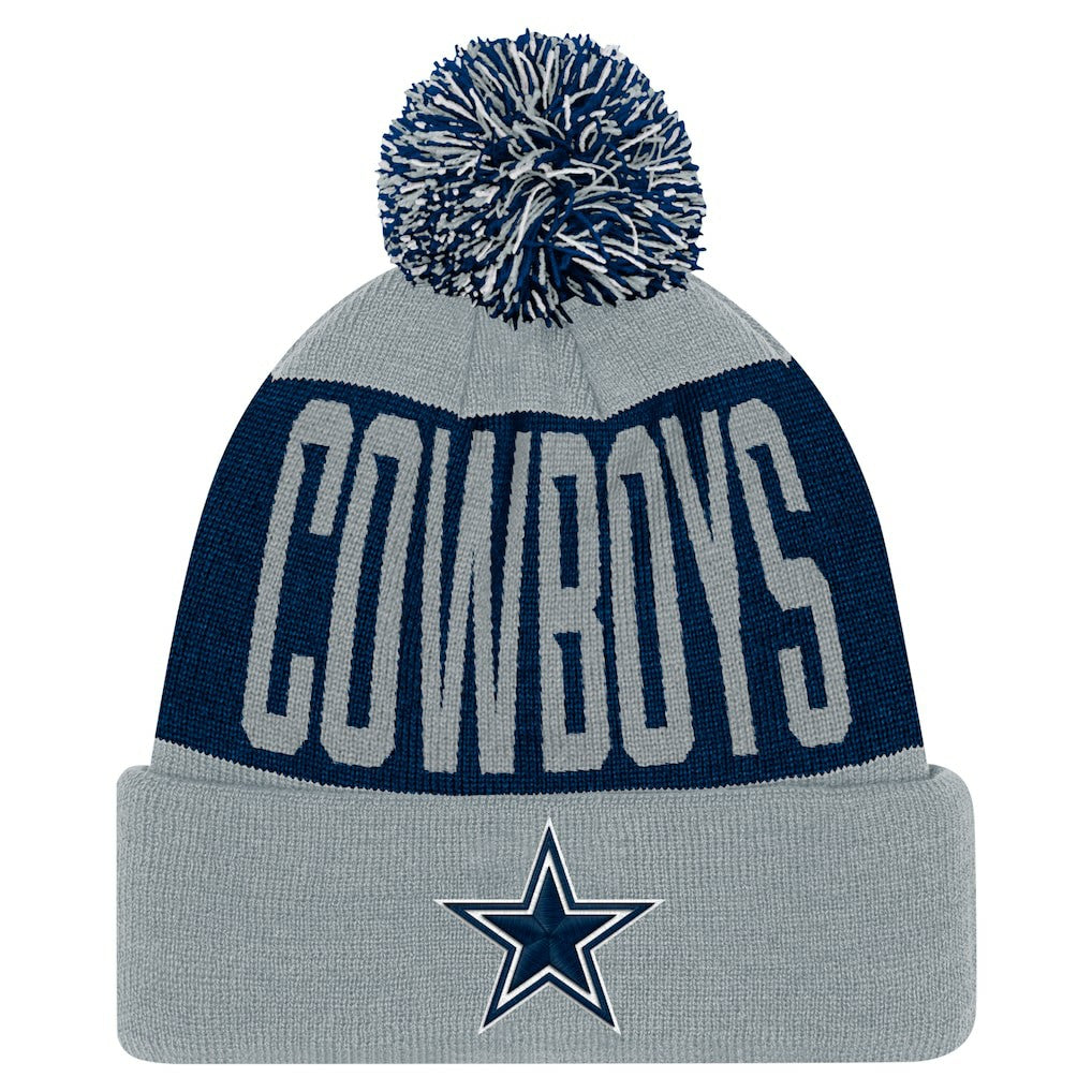 Dallas Cowboys Youth Bevel Cuffed Knit Hat with Pom Navy/Gray - NFL
