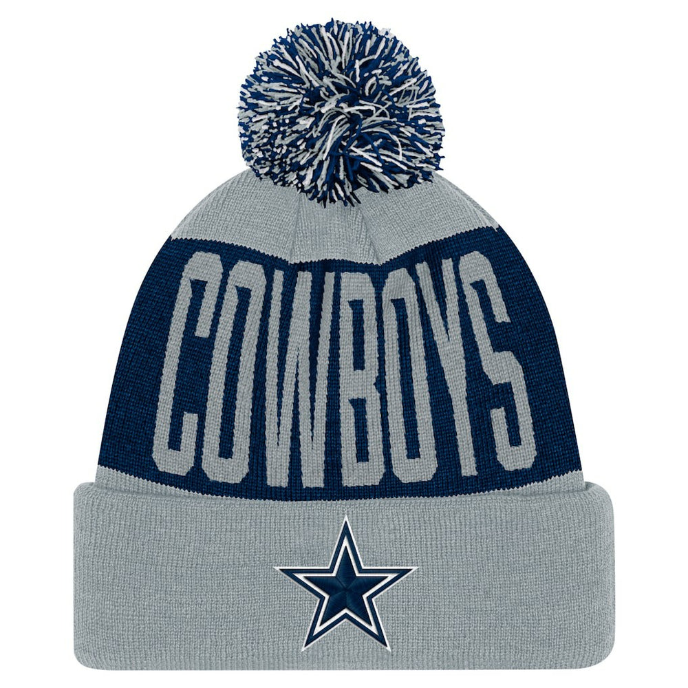 Dallas Cowboys Youth Bevel Cuffed Knit Hat with Pom Navy/Gray - NFL