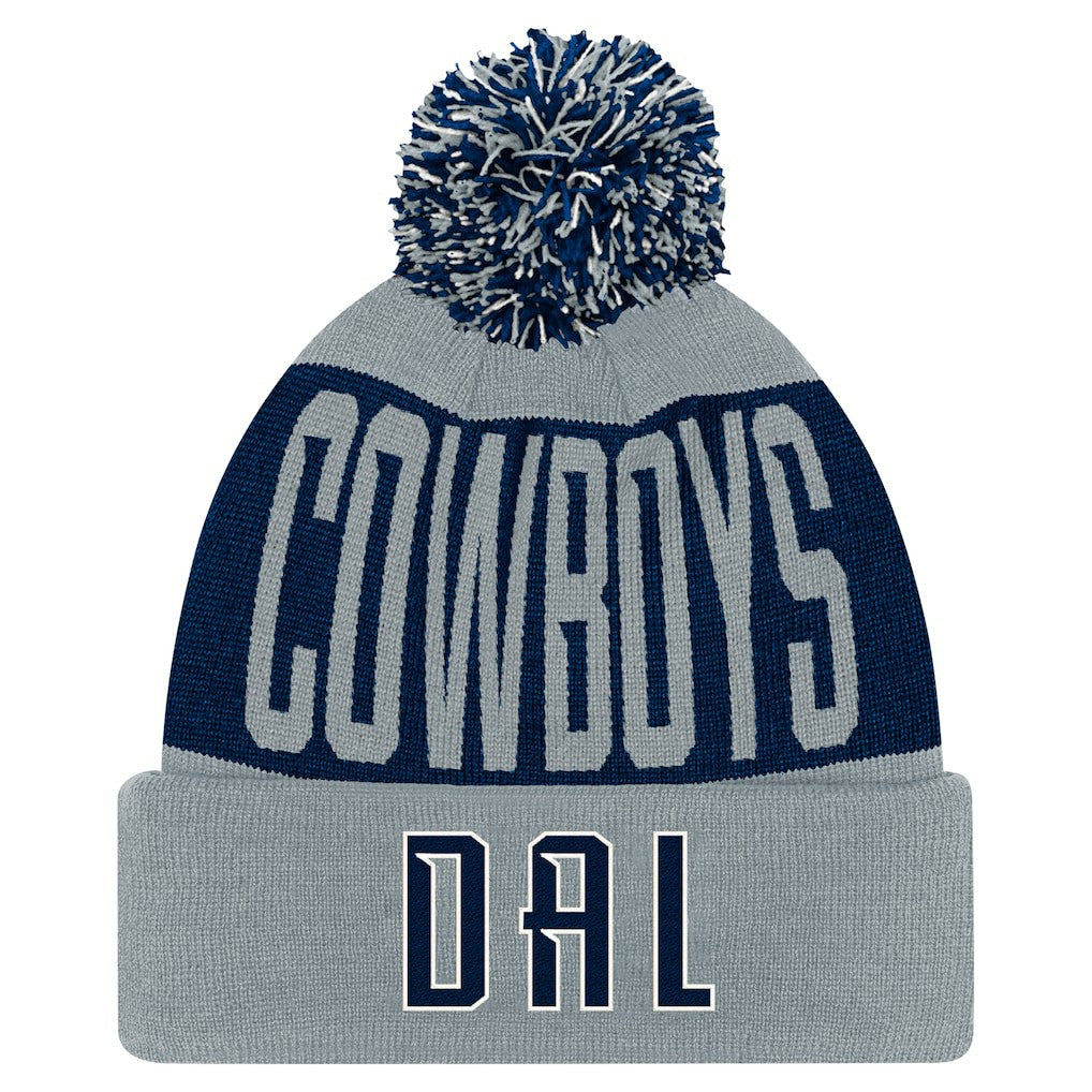 Dallas Cowboys Youth Bevel Cuffed Knit Hat with Pom Navy/Gray - NFL