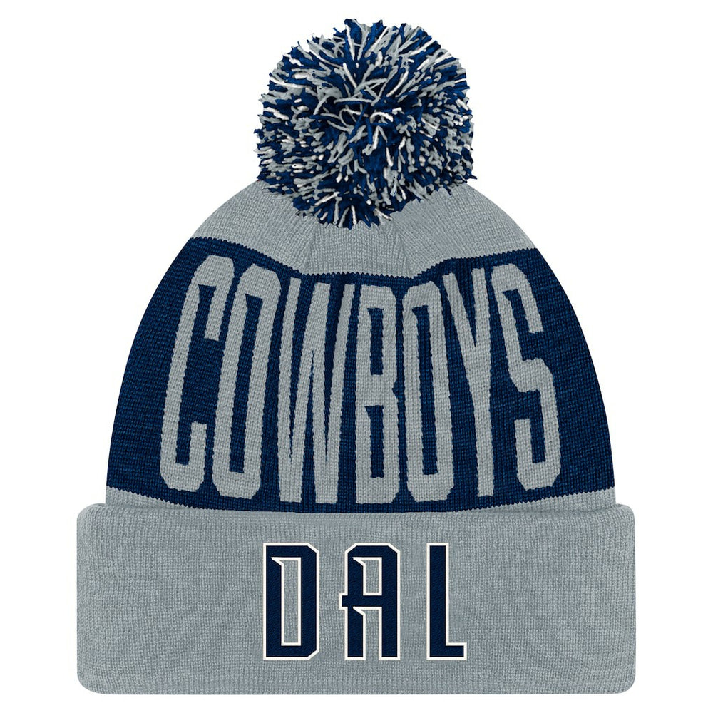 Dallas Cowboys Youth Bevel Cuffed Knit Hat with Pom Navy/Gray - NFL