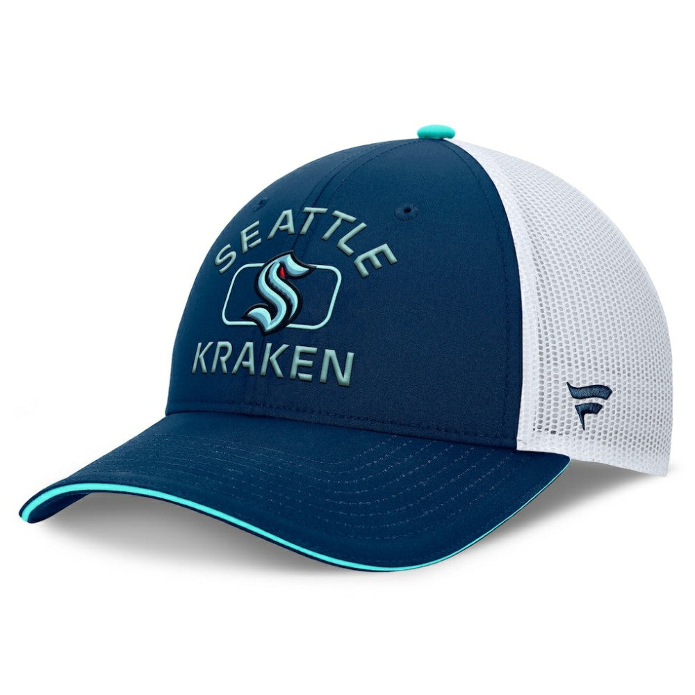 Seattle Kraken Fanatics Authentic Pro Rink Trucker Hat Deep Sea Blue/White