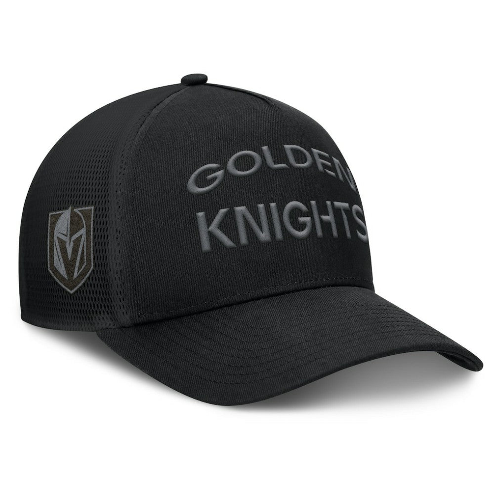 Vegas Golden Knights Fanatics Authentic Pro Road Stack Text A-Frame Adjustable Hat Black