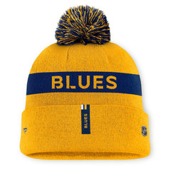 St. Louis Blues - Fanatics Women's Authentic Pro Rink Cuffed Knit Hat with Pom Gold/Navy