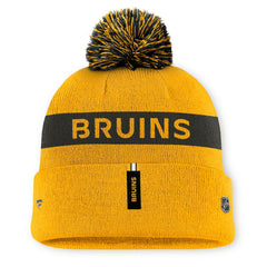 Boston Bruins Fanatics Women's Authentic Pro Rink Cuffed Knit Hat with Pom Gold/Black