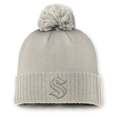 Seattle Kraken Fanatics Women's Authentic Pro Road Cuffed Knit Hat with Pom Tan