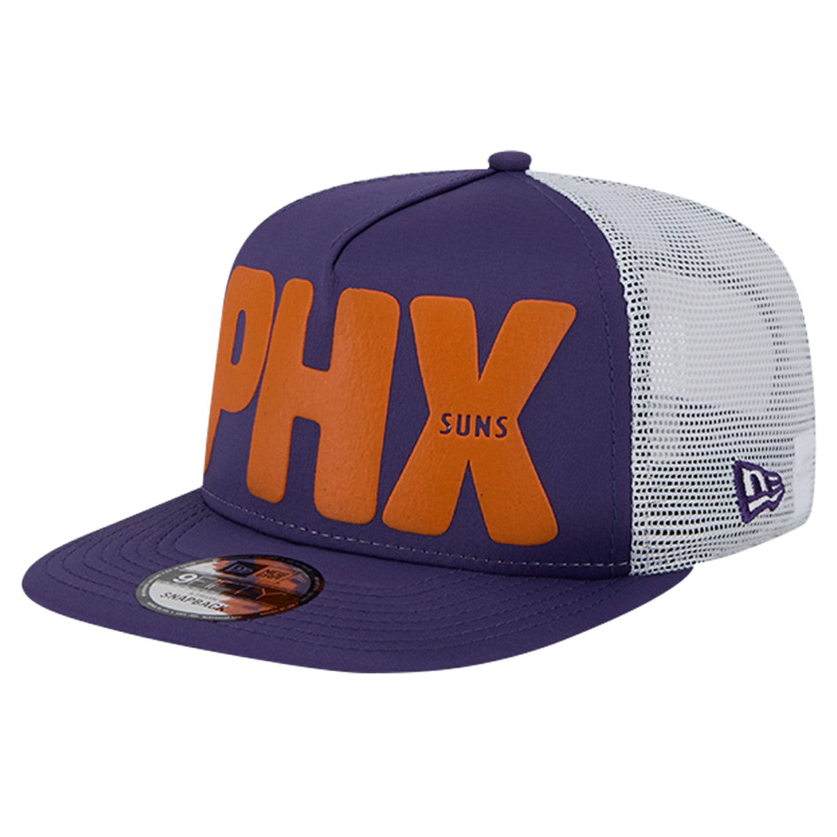 New Era - Phoenix Suns Puff Print Team Code A-Frame 9FIFTY Trucker Snapback Hat - Purple