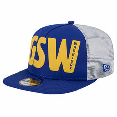 New Era - Golden State Warriors Puff Print Team Code A-Frame 9FIFTY Trucker Snapback Hat - Royal