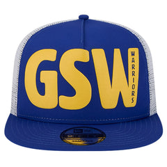 New Era - Golden State Warriors Puff Print Team Code A-Frame 9FIFTY Trucker Snapback Hat - Royal