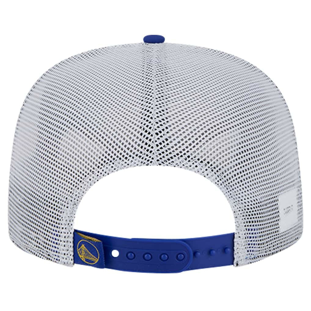New Era - Golden State Warriors Puff Print Team Code A-Frame 9FIFTY Trucker Snapback Hat - Royal