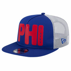 New Era - Philadelphia 76ers Puff Print Team Code A-Frame 9FIFTY Trucker Snapback Hat - Royal