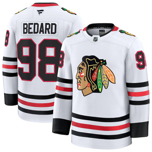Connor Bedard Chicago Blackhawks Fanatics Away Premium Jersey - White | NHL Jerseys