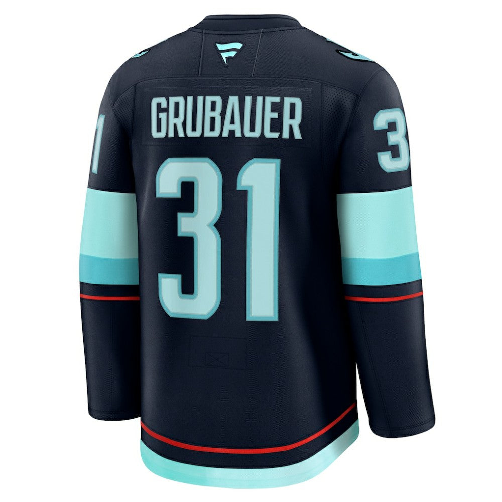 Philipp Grubauer Seattle Kraken Fanatics Home Premium Jersey Deep Sea Blue