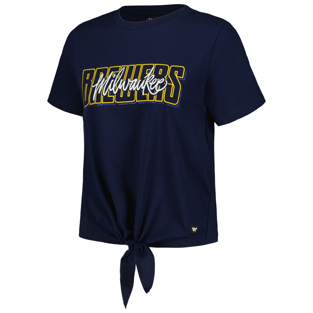 Milwaukee Brewers The Wild Collective Women's Twist Front T-Shirt Clearance