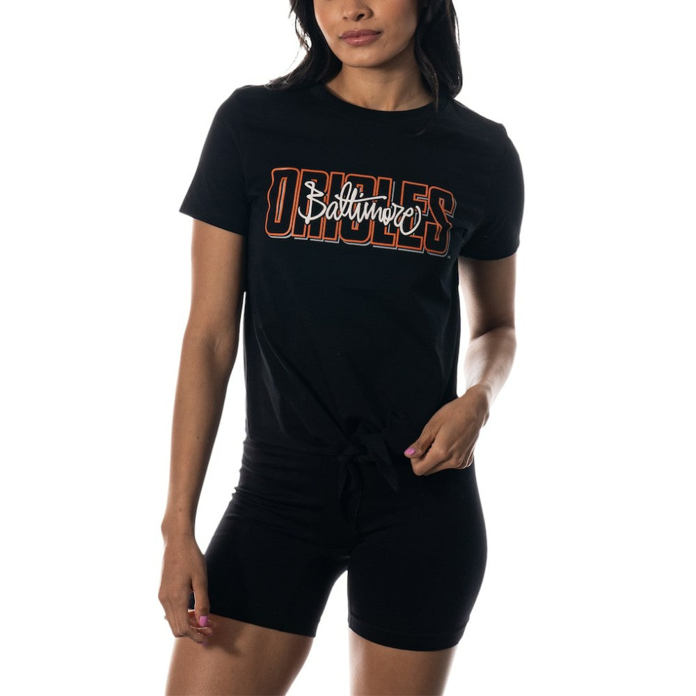 Baltimore Orioles The Wild Collective Women's Twist Front T-Shirt discount