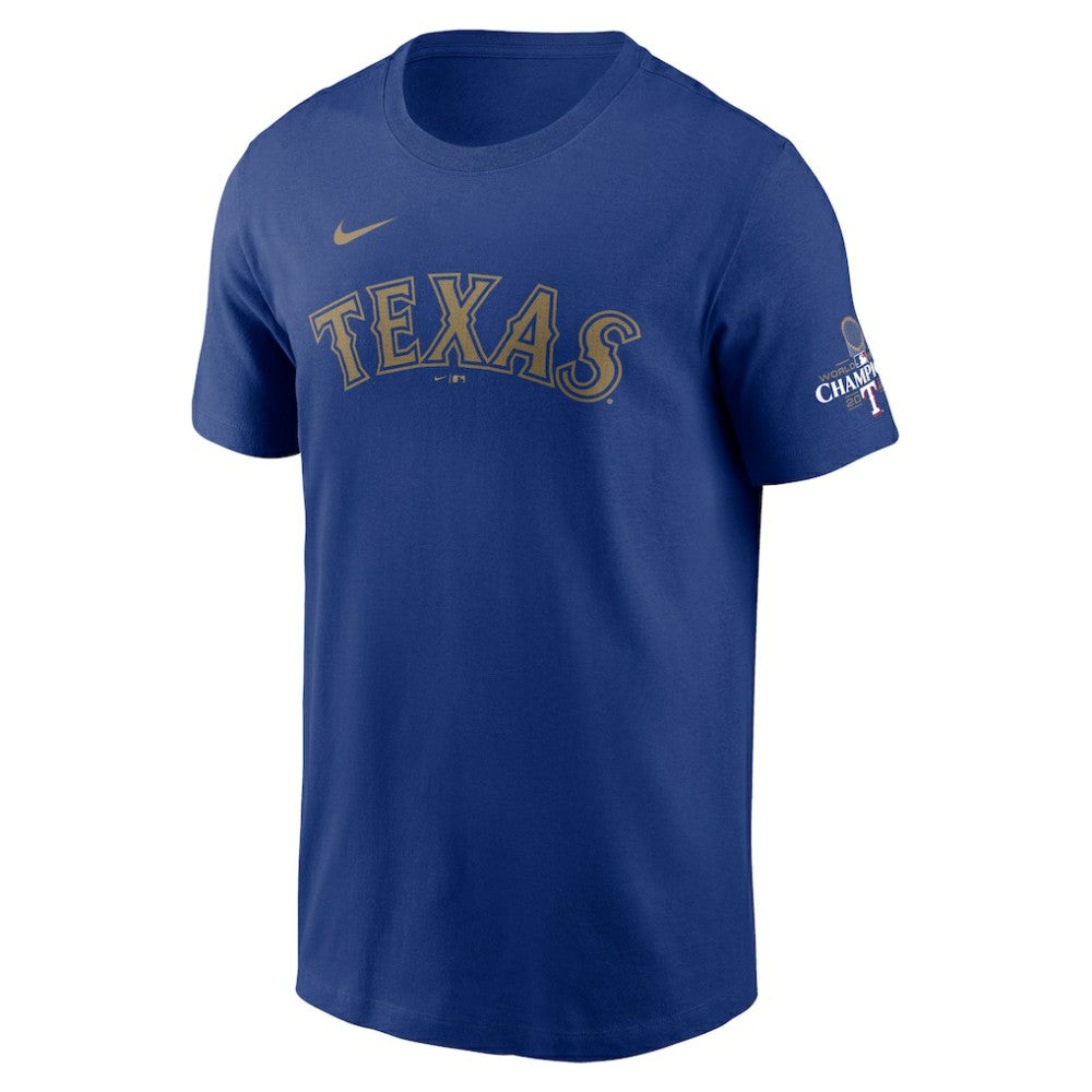 Texas Rangers Nike 2024 Gold Collection Wordmark T-Shirt On Sale