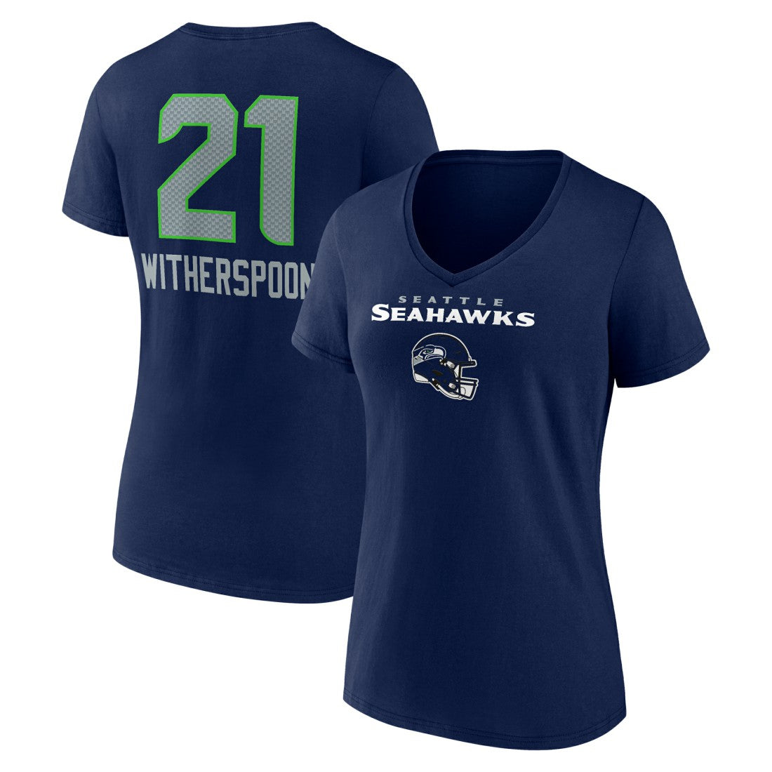 Devon Witherspoon Seattle Seahawks Women's Team Wordmark Player Name & Number V-Neck T-Shirt College Navy - NFL
