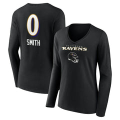 Roquan Smith Baltimore Ravens Women's Team Wordmark Player Name & Number Long Sleeve V-Neck T-Shirt Black - NFL