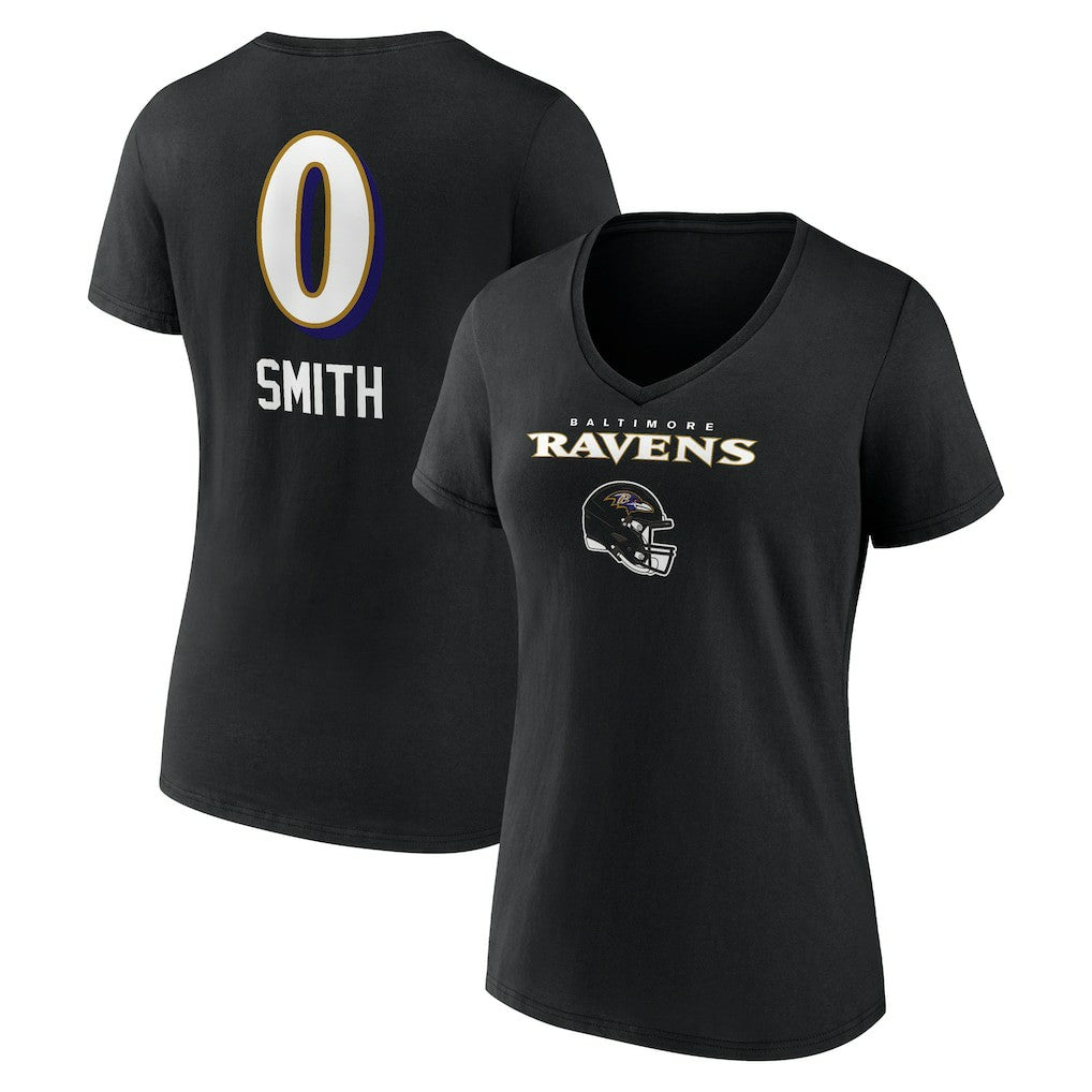 Roquan Smith Baltimore Ravens Women's Team Wordmark Player Name & Number V-Neck T-Shirt Black - NFL
