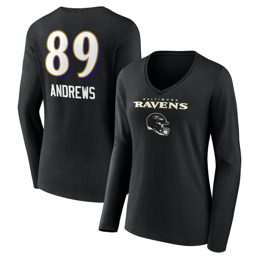 Mark Andrews Baltimore Ravens Women's Team Wordmark Player Name & Number Long Sleeve V-Neck T-Shirt Black - NFL