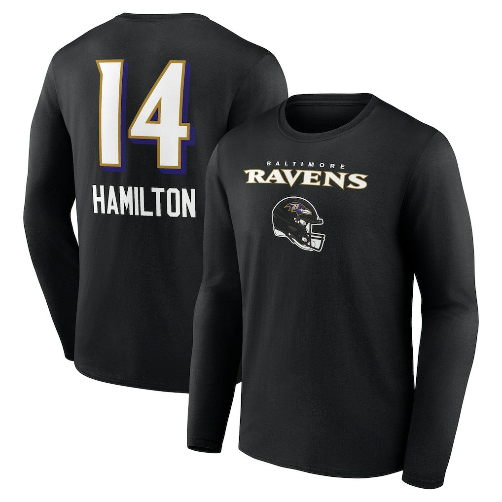 Kyle Hamilton Baltimore Ravens Team Wordmark Player Name & Number Long Sleeve T-Shirt Black - NFL