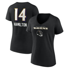 Kyle Hamilton Baltimore Ravens Women's Team Wordmark Player Name & Number V-Neck T-Shirt Black - NFL