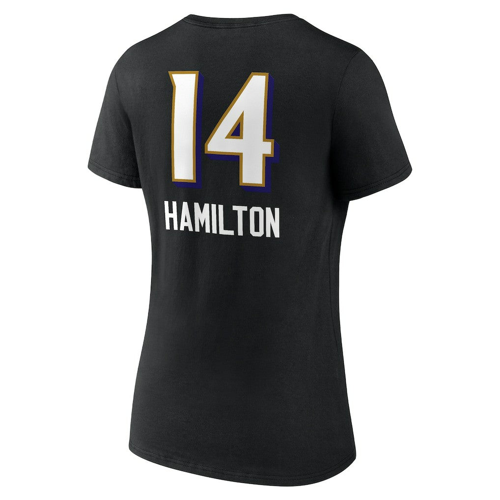 Kyle Hamilton Baltimore Ravens Women's Team Wordmark Player Name & Number V-Neck T-Shirt Black - NFL