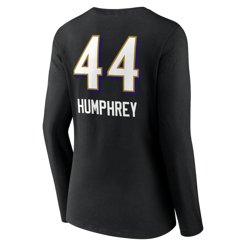 Marlon Humphrey Baltimore Ravens Women's Team Wordmark Player Name & Number Long Sleeve V-Neck T-Shirt Black - NFL