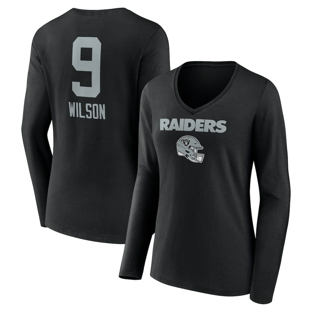 Tyree Wilson Las Vegas Raiders Women's Team Wordmark Player Name & Number Long Sleeve V-Neck T-Shirt Black - NFL