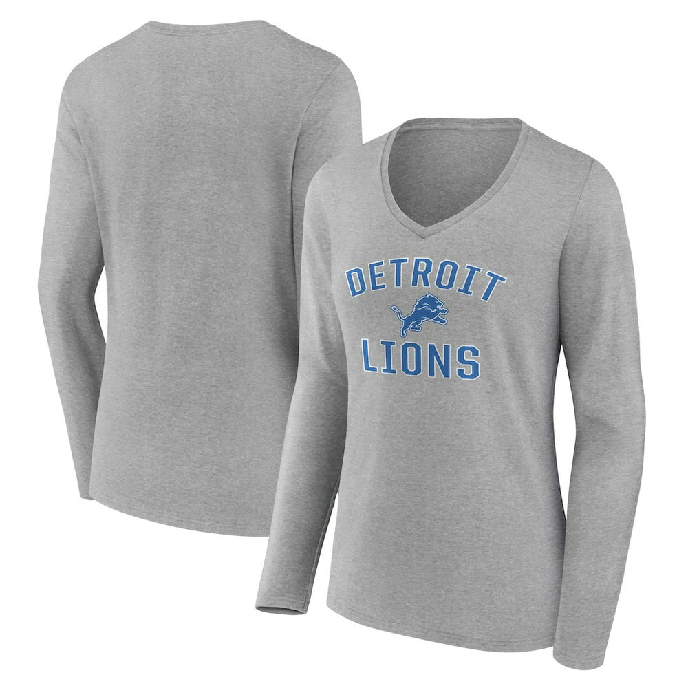 Detroit Lions Women's Victory Arch V-Neck Long Sleeve T-Shirt Gray - NFL