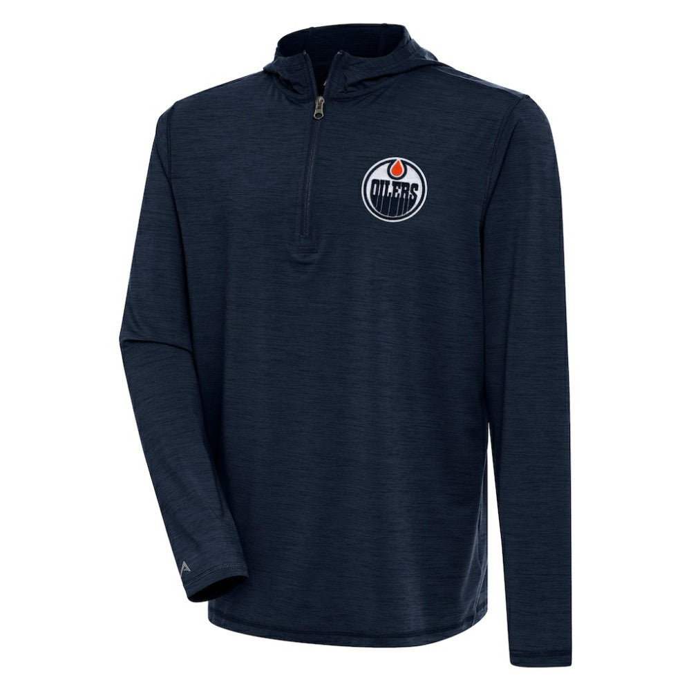 Edmonton Oilers - Antigua Tidy Quarter-Zip Pullover Hoodie Heather Navy