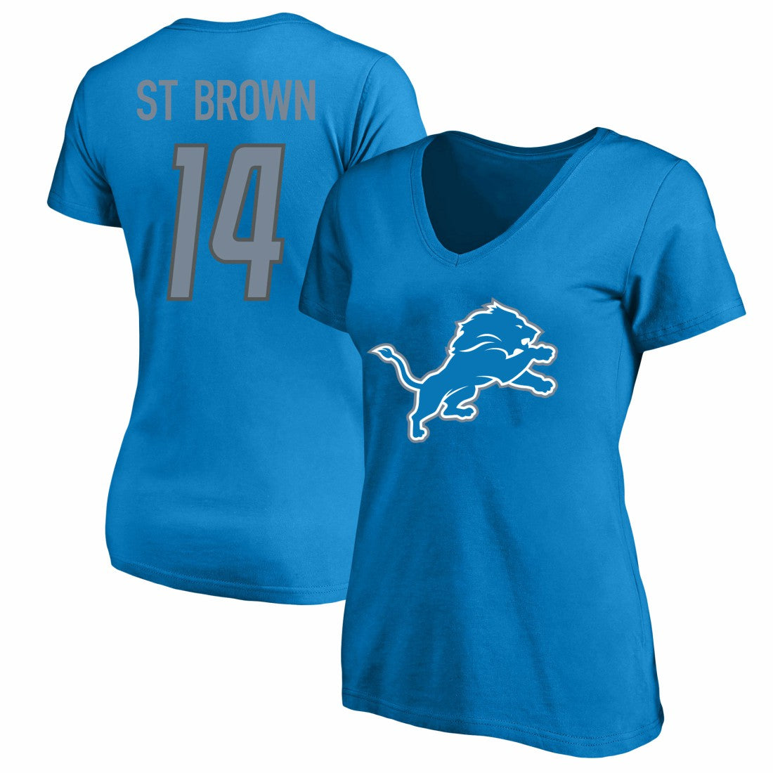 Amon-Ra St. Brown Detroit Lions Women's Plus Size Name & Number V-Neck T-Shirt Blue - Fanatics