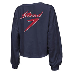 C.J. Stroud Houston Texans Majestic Threads Women's Name & Number Script Off-Shoulder Cropped Long Sleeve T-Shirt Navy - NFL