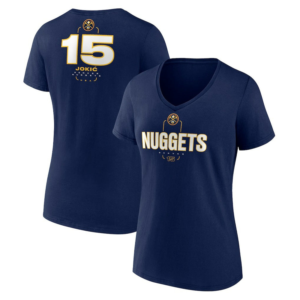 NBA - Nikola Jokic Denver Nuggets Women's Behind The Back Name & Number V-Neck T-Shirt - Navy