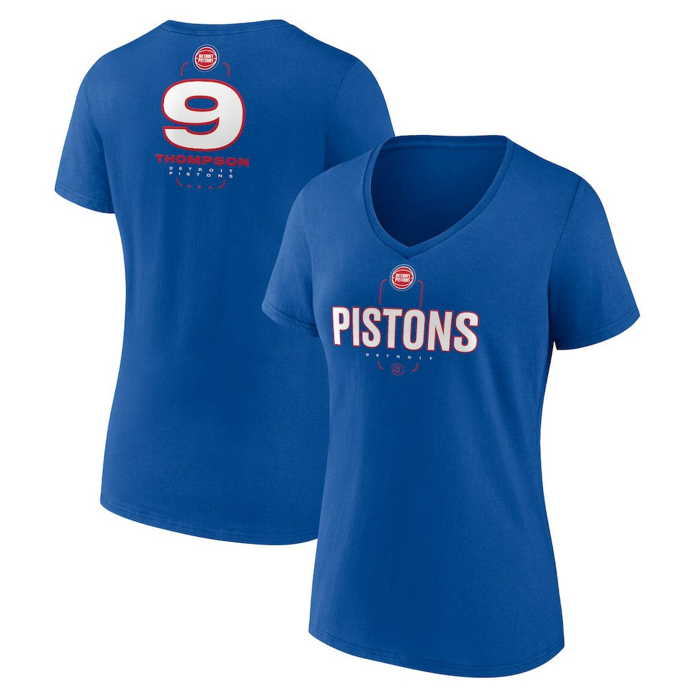 NBA - Ausar Thompson Detroit Pistons Women's Behind The Back Name & Number V-Neck T-Shirt - Blue