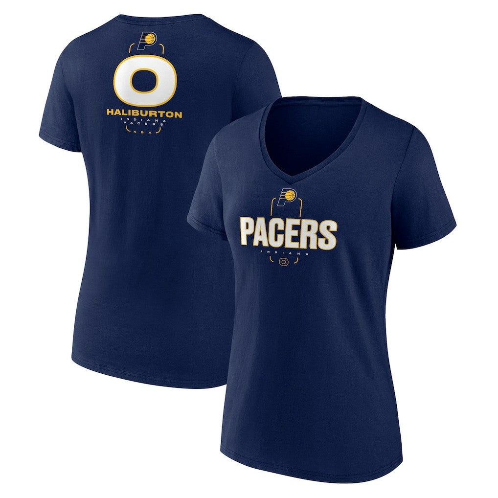 NBA - Tyrese Haliburton Indiana Pacers Women's Behind The Back Name & Number V-Neck T-Shirt - Navy