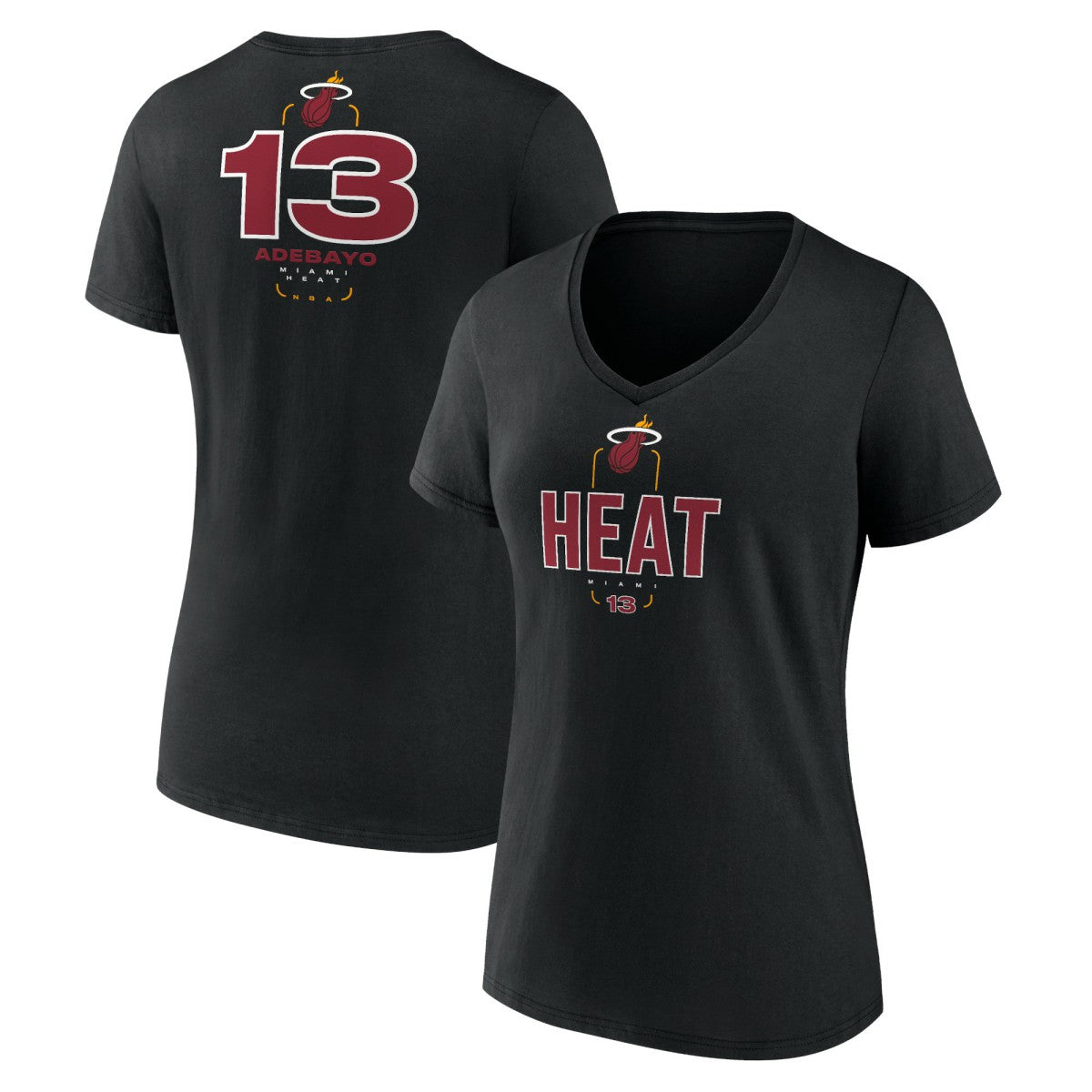 NBA - Bam Adebayo Miami Heat Women's Behind The Back Name & Number V-Neck T-Shirt - Black