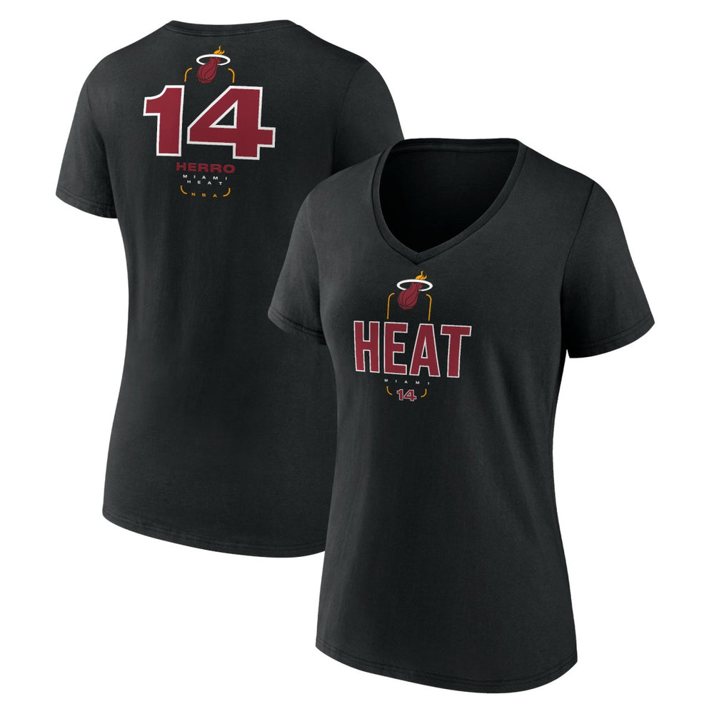 NBA - Tyler Herro Miami Heat Women's Behind The Back Name & Number V-Neck T-Shirt - Black
