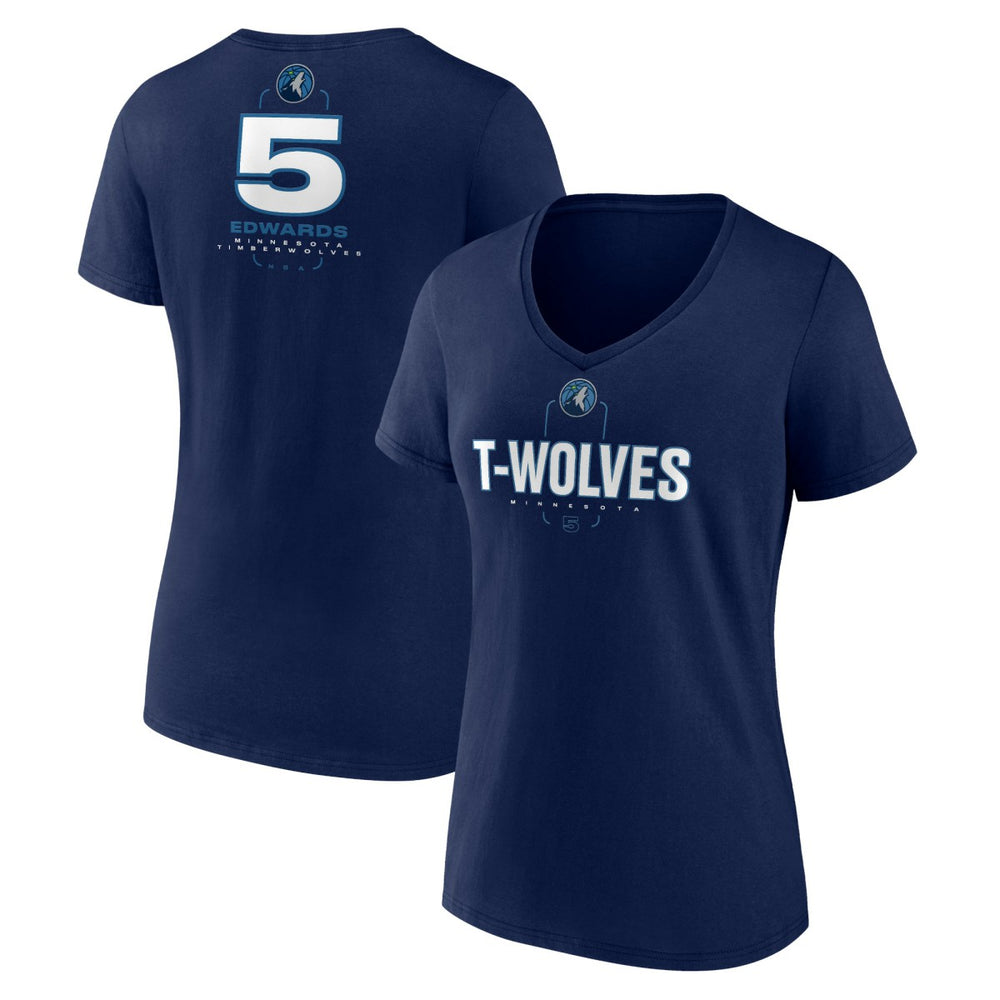 NBA - Anthony Edwards Minnesota Timberwolves Women's Behind The Back Name & Number V-Neck T-Shirt - Navy