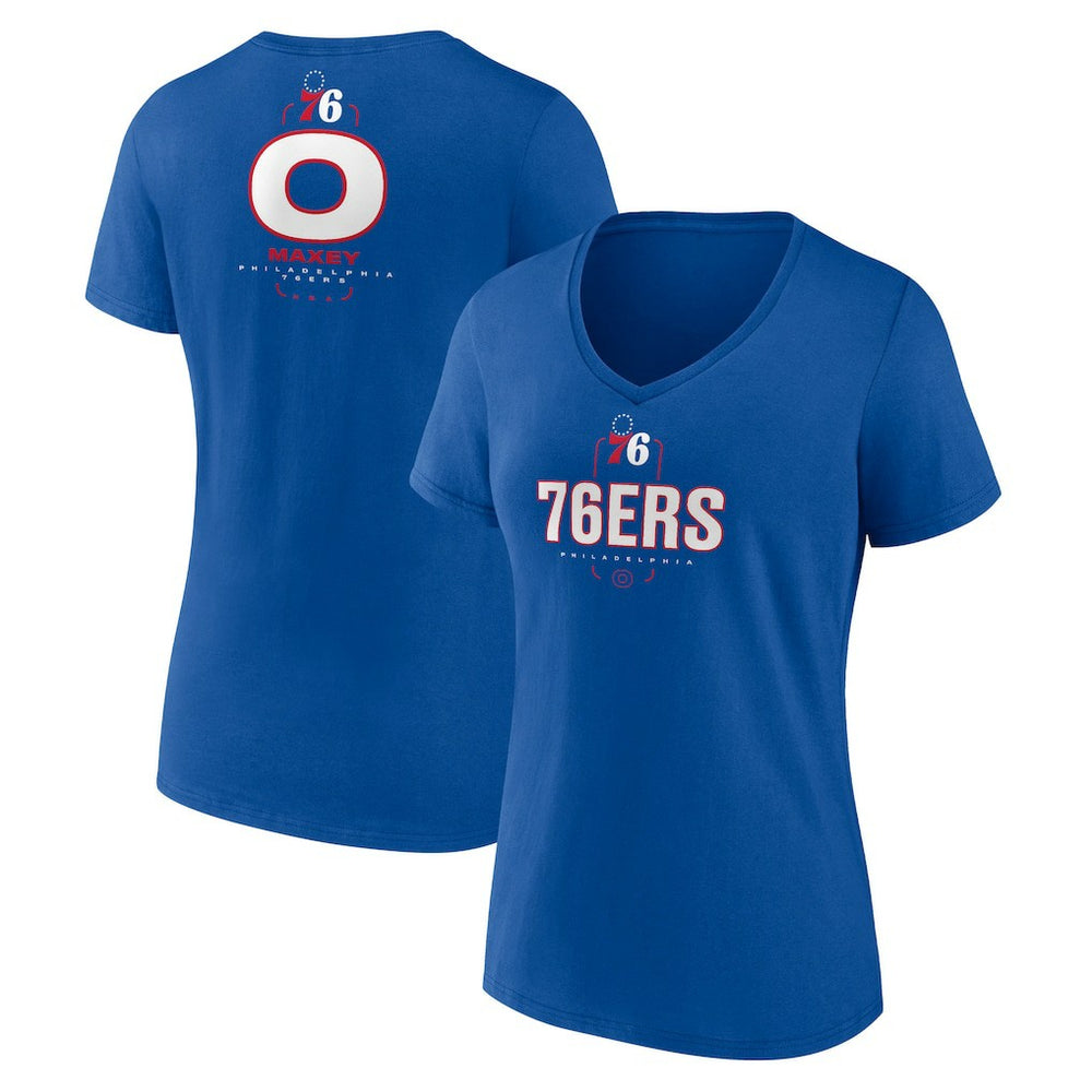NBA - Tyrese Maxey Philadelphia 76ers Women's Behind The Back Name & Number V-Neck T-Shirt - Royal
