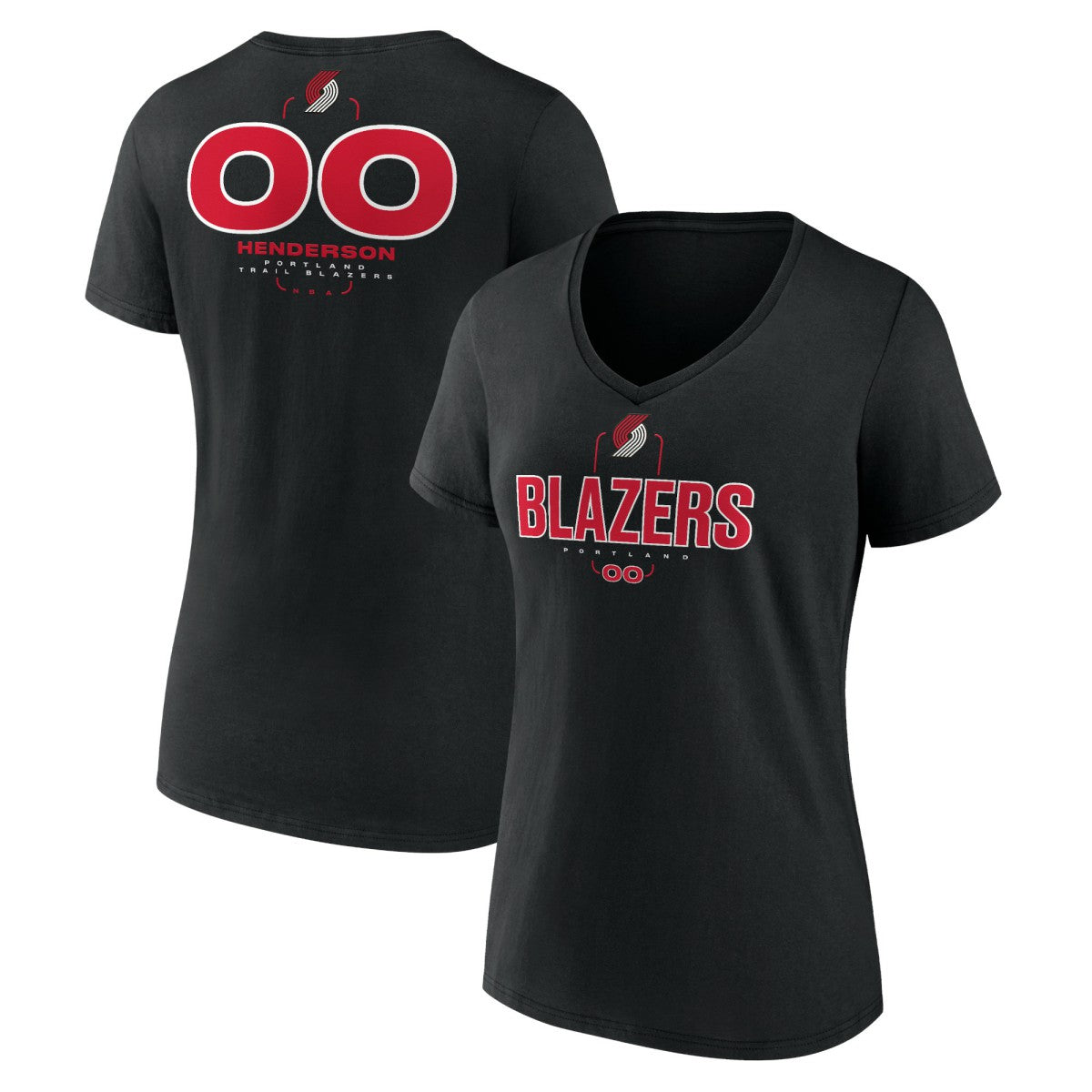 NBA - Scoot Henderson Portland Trail Blazers Women's Behind The Back Name & Number V-Neck T-Shirt - Black
