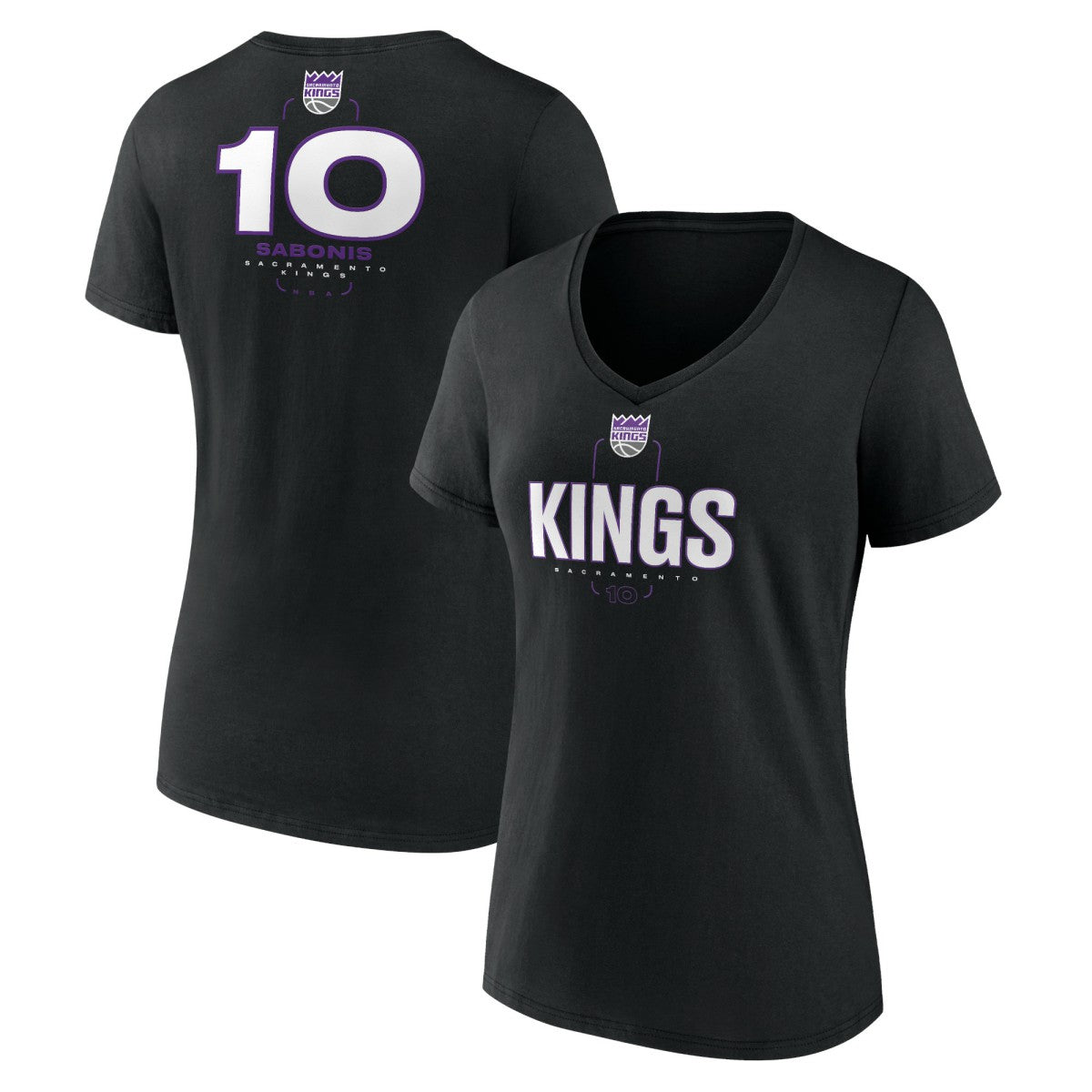 NBA - Domantas Sabonis Sacramento Kings Women's Behind The Back Name & Number V-Neck T-Shirt - Black