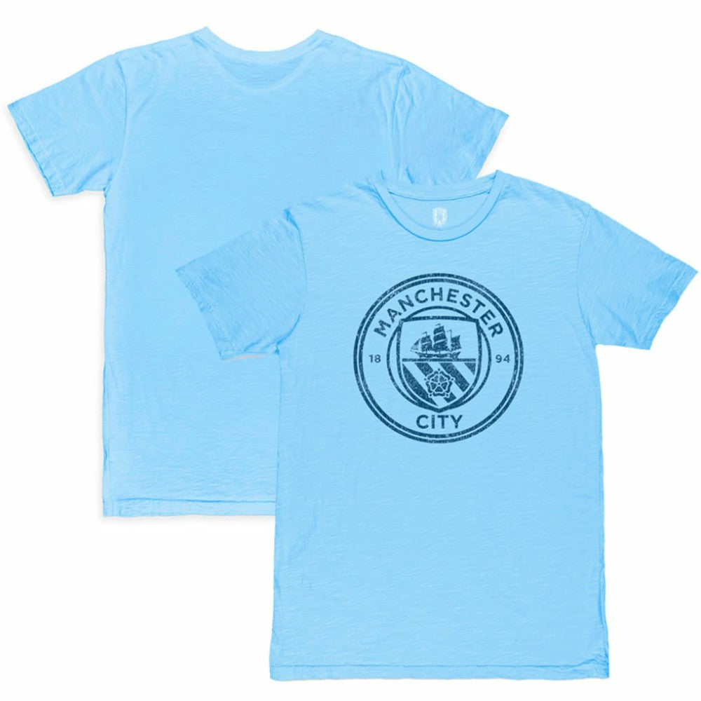 Manchester City 1863FC Mono Crest Slub T-Shirts - Sky Blue