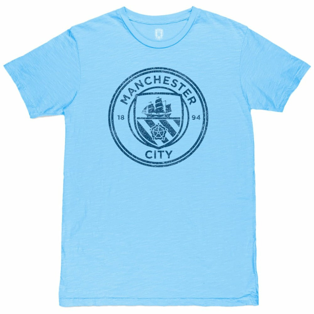 Manchester City 1863FC Mono Crest Slub T-Shirts - Sky Blue